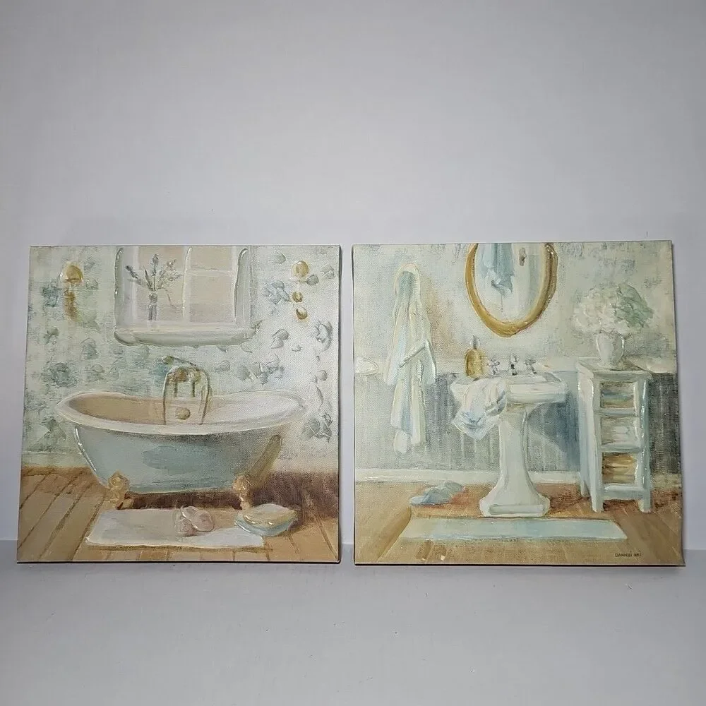 Farmhouse Sink And Bathtub Set Of 2 Canvas 12x12